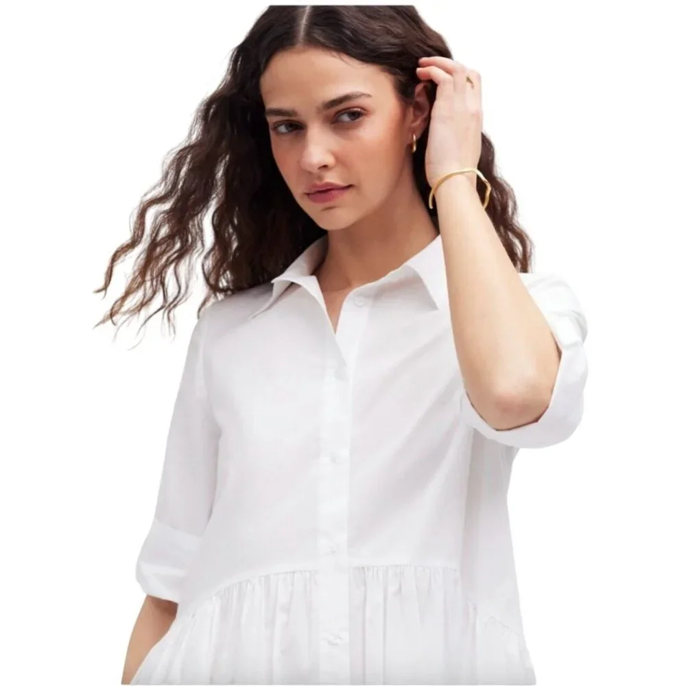 Madewell Button Front Mini Shirtdress in Poplin White NS126 Large - Picture 7 of 7
